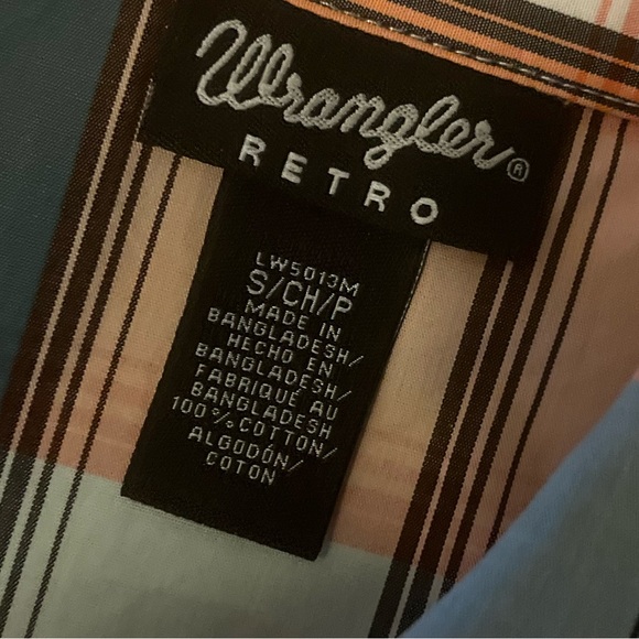 Wrangler Retro Teal and Orange Plaid Western Rodeo Turquoise Snap Shirt, Size S - Picture 7 of 9